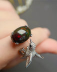 Natural Black Opal Ring For Women (3 to 7 days shipping)