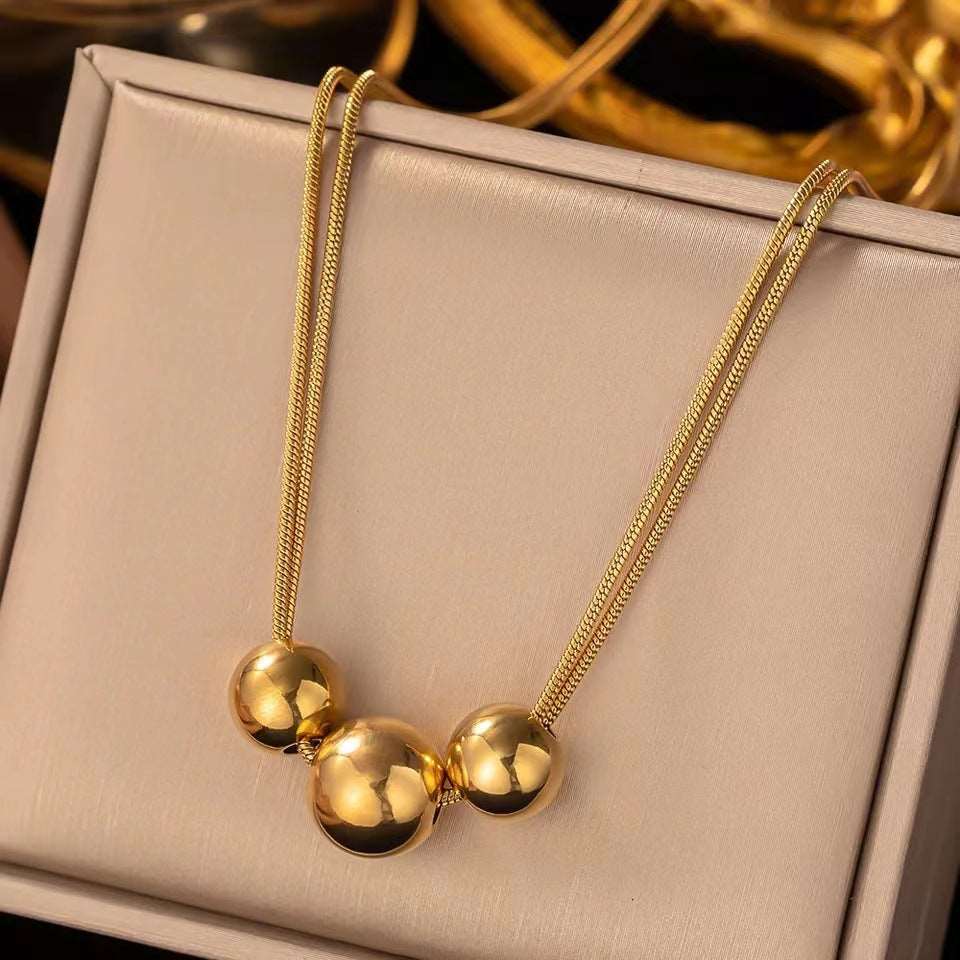 18K Gold Titanium Steel Metal Ball Necklace Vintage