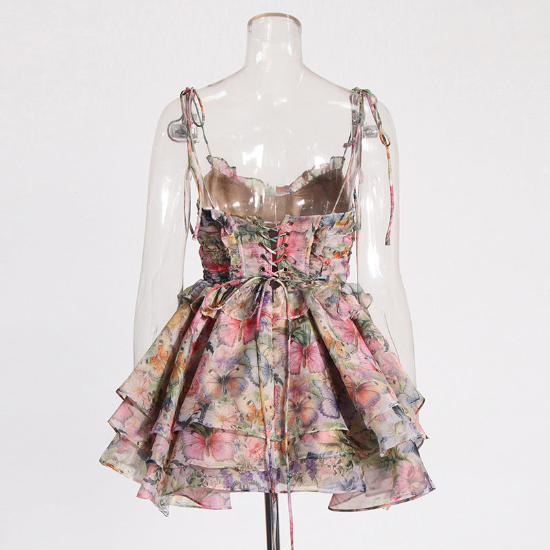 Women’s High Waist Floral Print Short Dress - Sleeveless Bodycon (S-XL) Polyester Summer Mini Dress