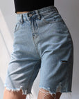 High-waisted slim-cut five-point jeans