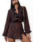 Lapel Long Sleeve Top High Waist Slit Short Skirt Two-piece Leopard Print Skirt Suit