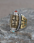 S925 Silver Vintage Craftsmanship Golden Rotatable Six-character Mantra Ring men