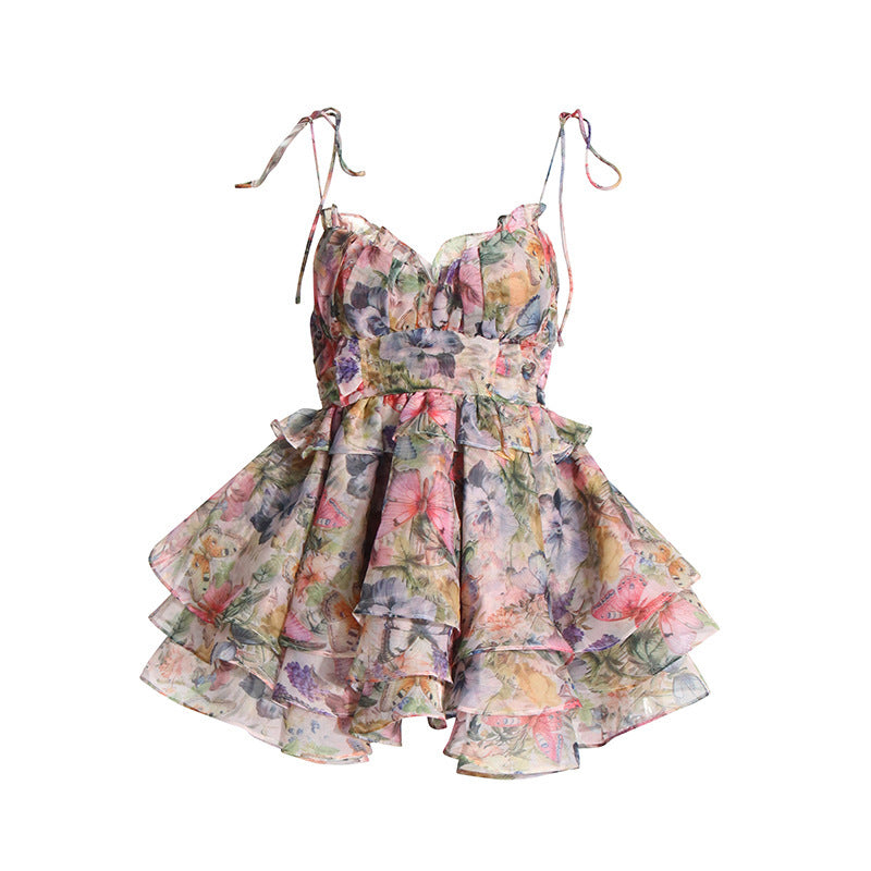 Women’s High Waist Floral Print Short Dress - Sleeveless Bodycon (S-XL) Polyester Summer Mini Dress