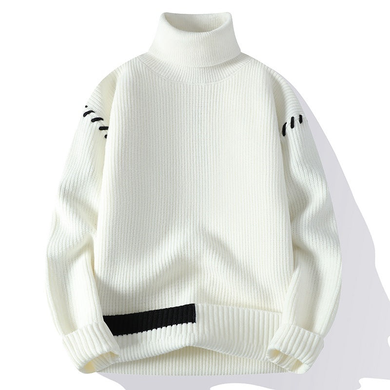 Men’s Velvet Cotton Knitwear Sweater – High Collar Warmth with Casual College Style