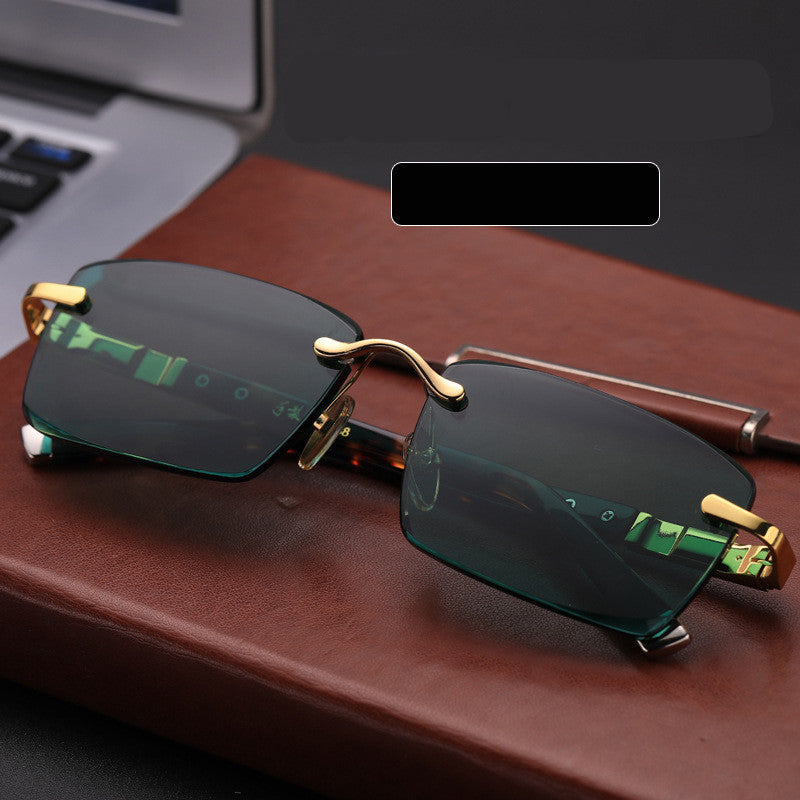 Dark Green Frameless Trimmed Sunglasses