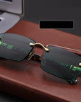 Dark Green Frameless Trimmed Sunglasses