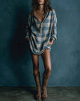 New Plaid Duplex Printing Long Sleeve Cardigan Dress
