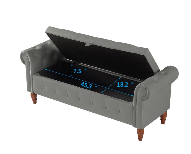 Velvet Multifunctional Storage Rectangular Sofa Stool - Grey ( USA ONLY + 3 TO 5 DAYS SHIPPING)