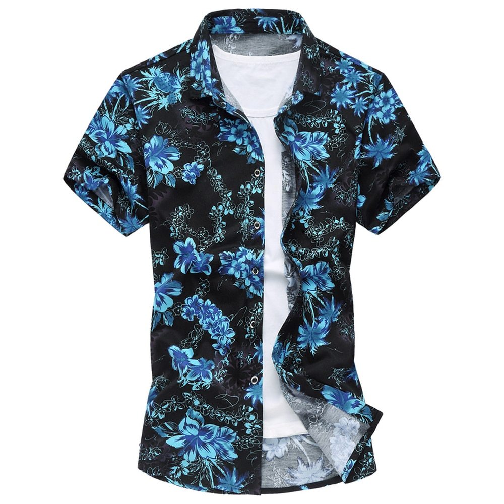 Men’s Stretch Slim Fit Printed Short Sleeve Shirt – Casual Floral Style