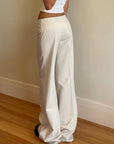 Women’s Loose Straight Pants – Metal Buckle Hip-Hugger