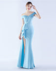 Women’s Satin Off-Shoulder Long Occasional Dress – Slim-Fit Elegant Evening Gown