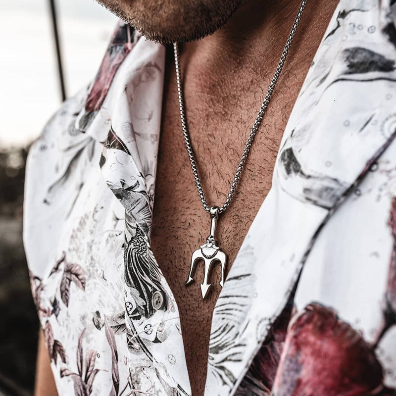 Titanium steel trident necklace men