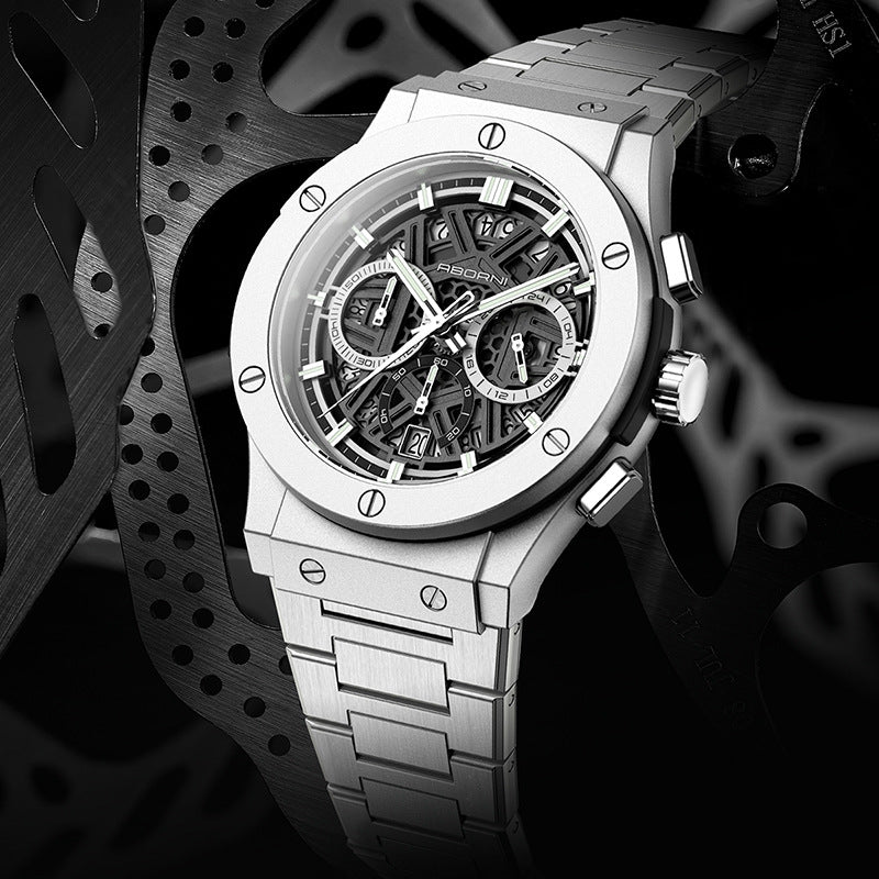 Men’s Multifunction Waterproof Luminous Chronograph Watch – 42mm Quartz Calendar Stainless Steel Strap Sport Business Timepiece