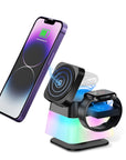 4 In 1 Rotatable Colorful Lighting Wireless Charger Stand For Phone 15 14 13 12 Pro Max 8 7 Holder Magnetic Fast Charging Station