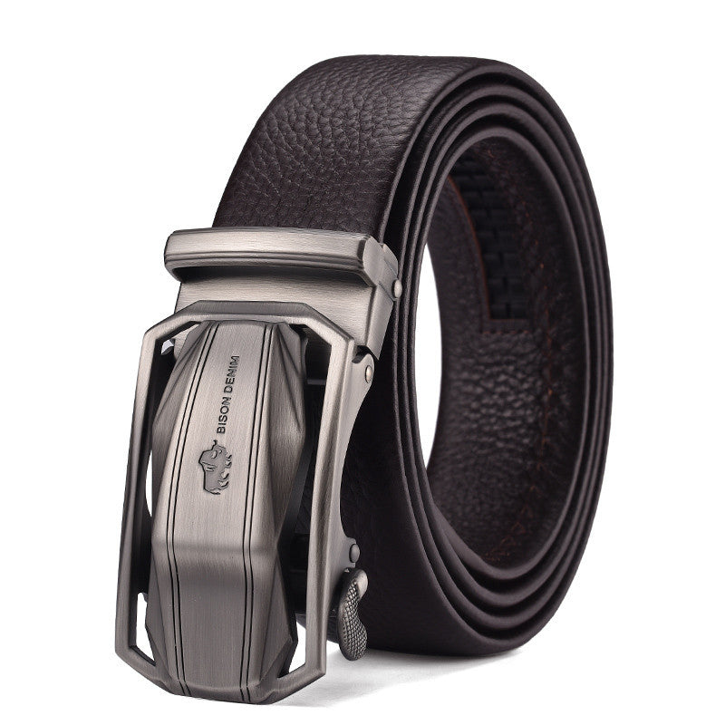 Men&#39;s Leather Belt Business Automatic Buckle Belt