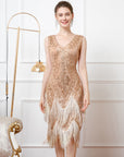 Double-layered Tassel V-neck Bead Dress