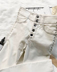 Versatile drawstring white jeans