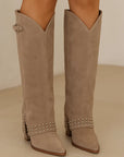 Women's Frosted Rivet Boots - Pointed Toe Pantyhose Boots (Black/Apricot/Matte) | Sizes 34-43