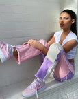 Women’s High-Rise Colorblock Slim-Fit Straight-Leg Jeans