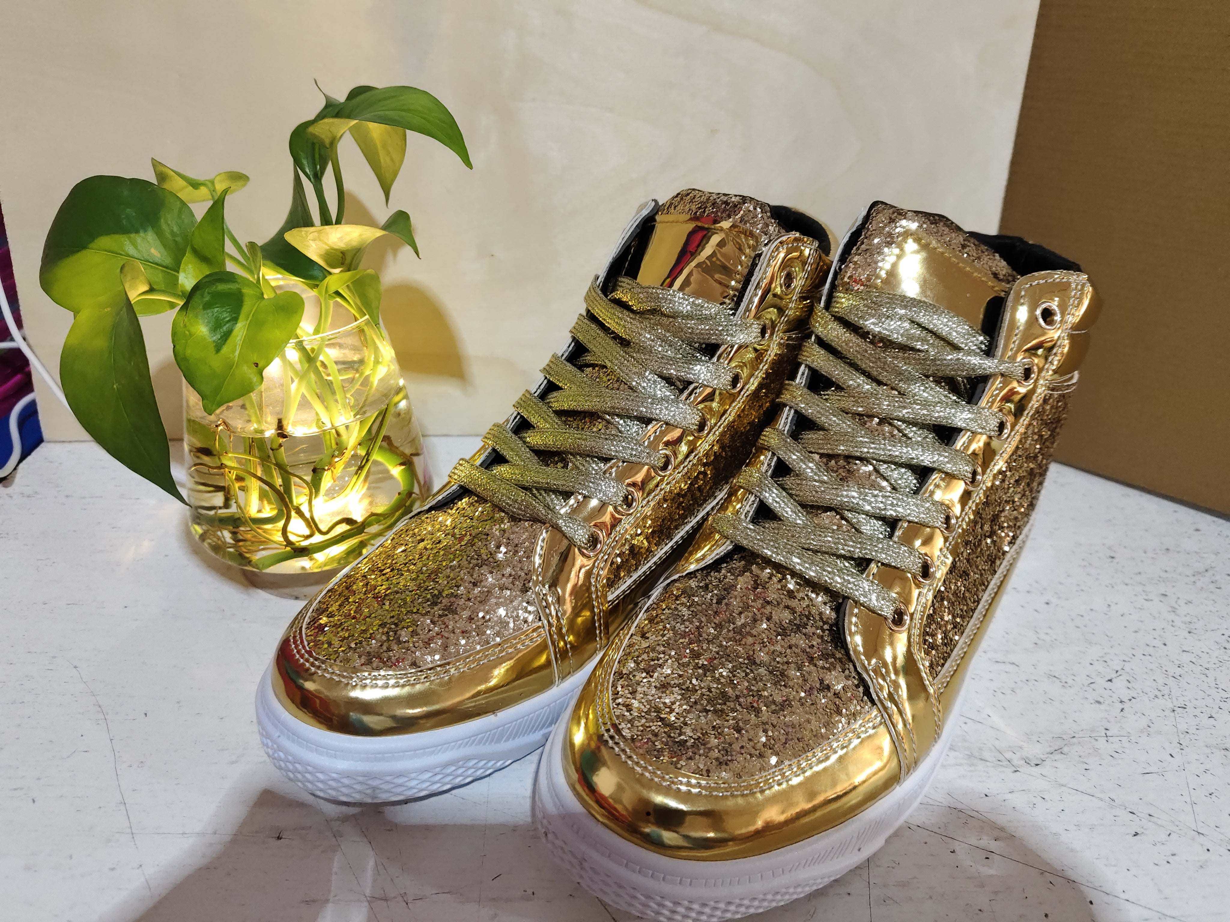 Nightclub boots bright face personality Martin boots men&#39;s casual high-top shoes retro gold boots
