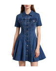 Women Denim Shirt Dress – Button Front Mid-Length Cotton Casual Waist-Defined Dress
