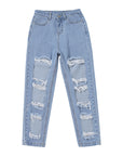 Ripped raw high-rise jeans
