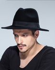 Men’s Wool Felt Jazz Hat – British Style Flat Brim Fedora