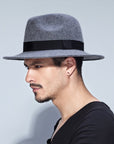 Men’s Wool Felt Jazz Hat – British Style Flat Brim Fedora