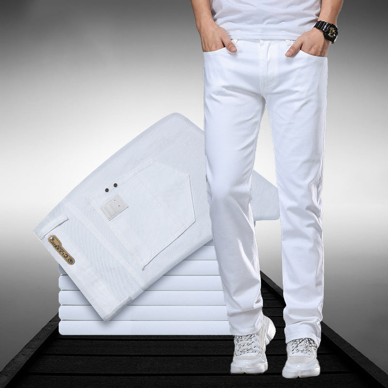 Men&#39;s Business Straight-Leg Stretch Pure White Jeans