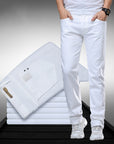 Men's Business Straight-Leg Stretch Pure White Jeans