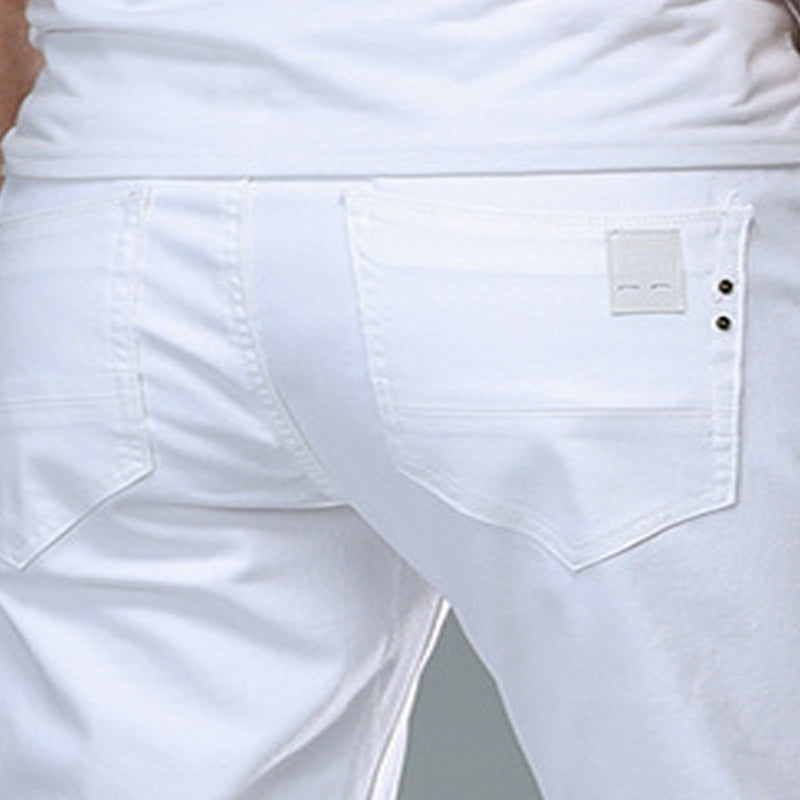 Men&#39;s Business Straight-Leg Stretch Pure White Jeans