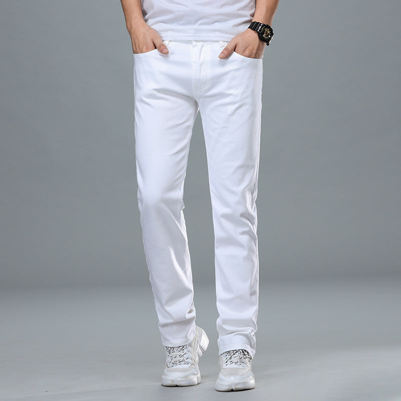 Men&#39;s Business Straight-Leg Stretch Pure White Jeans