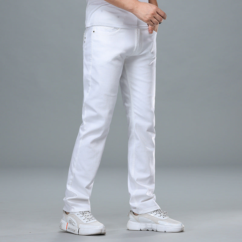 Men&#39;s Business Straight-Leg Stretch Pure White Jeans