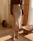 Women’s High Waist Split Pencil Skirt – Mid-Length Korean Commuter Style