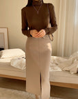 Women’s High Waist Split Pencil Skirt – Mid-Length Korean Commuter Style