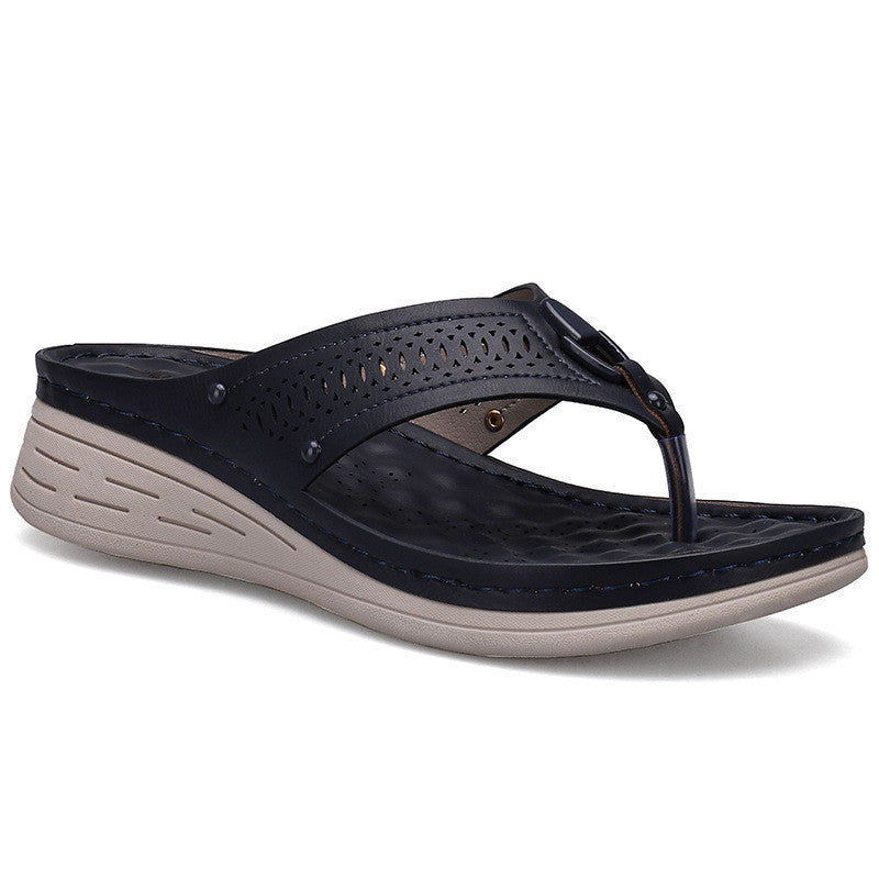Women’s Hollow Wedge Sandals – Lightweight EVA Cowhide Slip-On Shoes