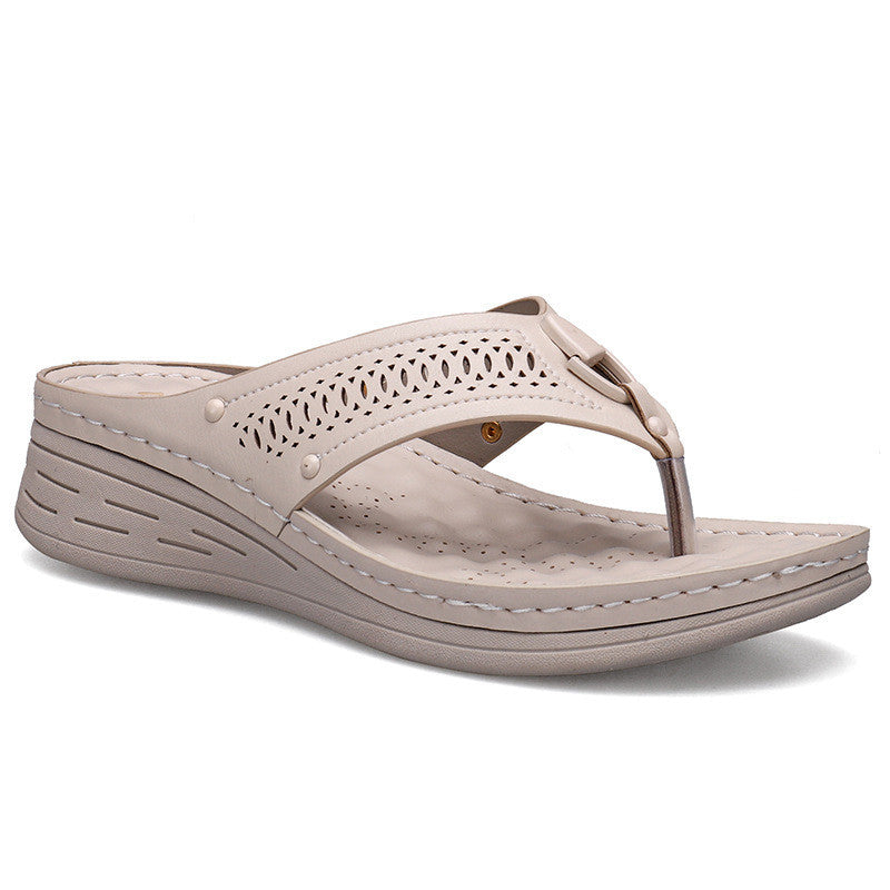 Women’s Hollow Wedge Sandals – Lightweight EVA Cowhide Slip-On Shoes