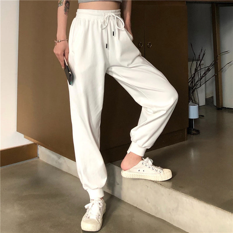 White Loose And Thin Waist Trousers