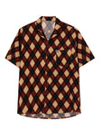 Ancient Hit Color Plaid Shirt Men's Summer Korean Style Drape Handsome Detachable Brooch Flower Shirt