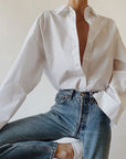 Women S White Lapel Long-Sleeved Shirt