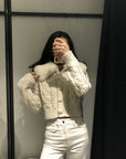 Faux Fur Fur Collar Stitched Knitted Jacket