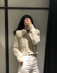 Faux Fur Fur Collar Stitched Knitted Jacket