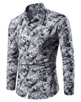 Autumn and Winter Mens Shirt Printed Casual Long Sleeved Shirt Slim Fit Male Social Dress Shirt For Men