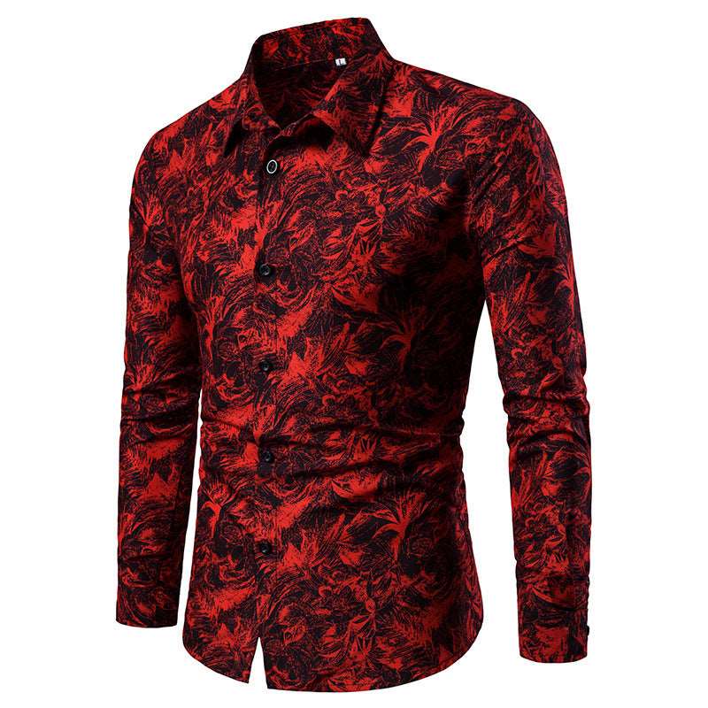 Autumn and Winter Mens Shirt Printed Casual Long Sleeved Shirt Slim Fit Male Social Dress Shirt For Men