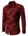 Autumn and Winter Mens Shirt Printed Casual Long Sleeved Shirt Slim Fit Male Social Dress Shirt For Men