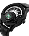 New Sport Watches Men Decorative Compass Unique Design Male Quartz Clock Men's Leather Strap Casual Wrist Watch
