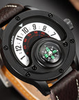 New Sport Watches Men Decorative Compass Unique Design Male Quartz Clock Men's Leather Strap Casual Wrist Watch