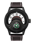 New Sport Watches Men Decorative Compass Unique Design Male Quartz Clock Men's Leather Strap Casual Wrist Watch