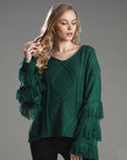 Loose Sweater Women Tassel Pure Color