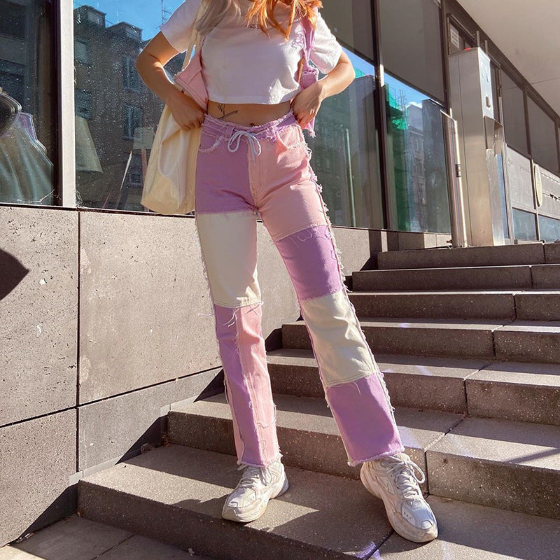 Women’s High-Rise Colorblock Slim-Fit Straight-Leg Jeans
